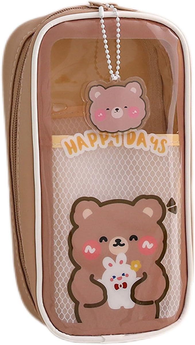 Kawaii Pencil Case Cute Pencil Case Aesthetic Cute Pencil Pouch with Accessories Kawaii School Supplies for Teen Girls Brown