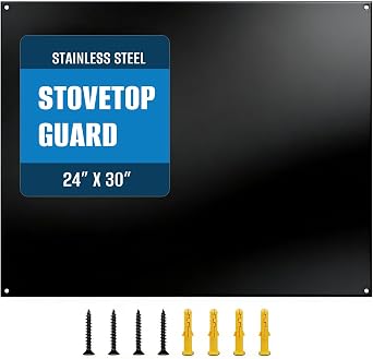 24" By 30" Stainless Steel Stove Backsplash, Reversible Ultra Flat Splatter Guard Range Hood Backsplash, Easy Clean Wall Shield Metal Panel, Compatible with Broan-NuTone 413004, Black