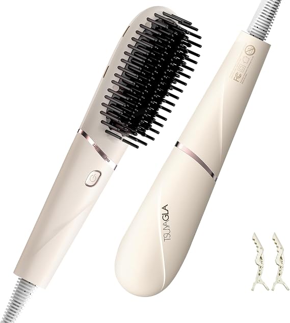 Hair Straightener Brush, Portable Ionic Hair Straighteners for Women 20s Fast Heated Negative, Dense Teeth Straightening Comb with 3 Temp Modes & 30 min Auto-Off, Dual Voltage