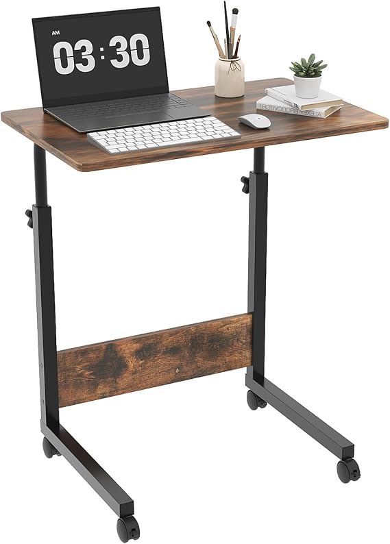 FCH Portable Computer Workstation, Standing Desk Adjustable Height, Small Computer Desk w/Rolling, Sit Stand Laptop Desk TV Tray for Bed Sofa Hospital Reading Eating, Rustic Brown, 23.6"