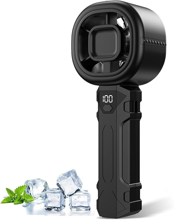WXX Portable Handheld Turbo Fan, Personal Mini Fan with Digital Display | 3 Wind Speeds 3000mAh Battery USB Rechargeable HandHeld Fans (Black)