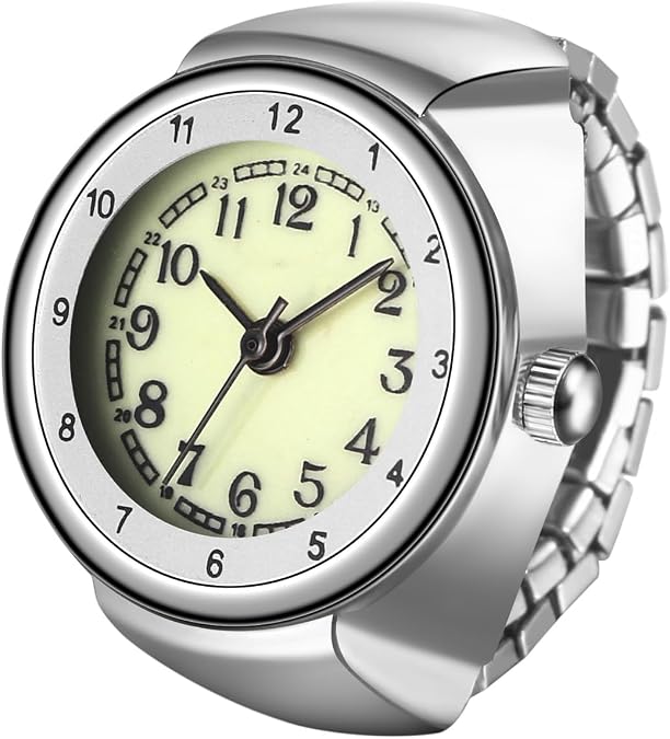 JewelryWe Men Women Finger Watches - Stretchy Strap Elastic Analog Easy Read Arabic Dial Quartz Ring Watches for Mother's Day