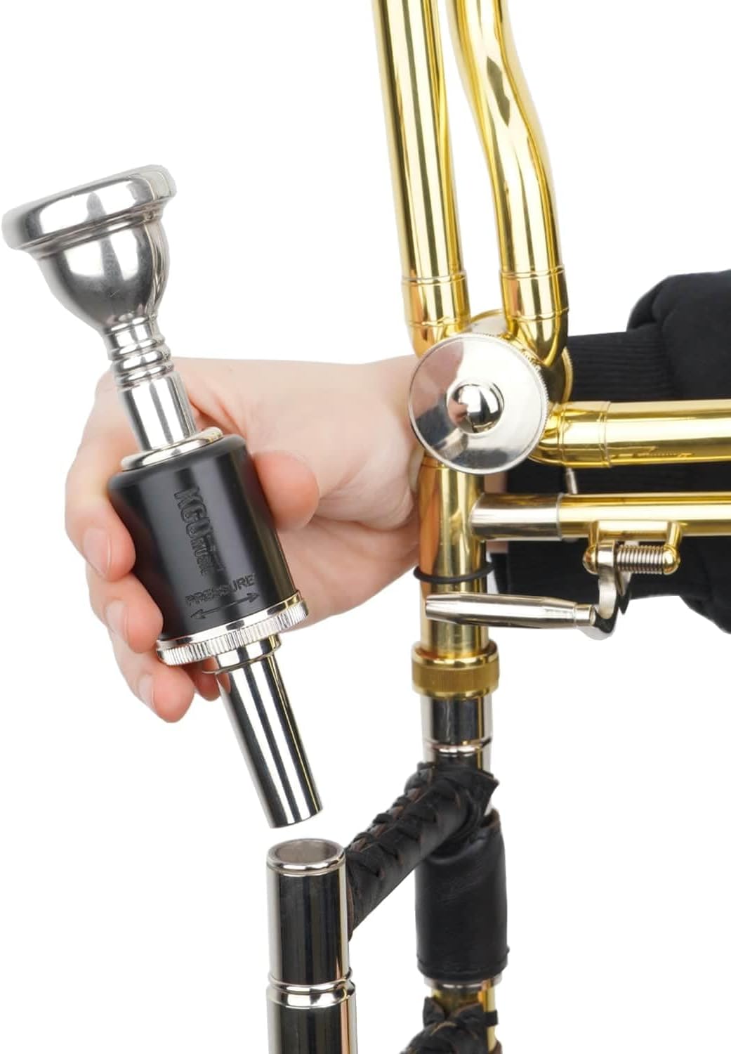Optimizer for Trombone with Large Shank, Practices Aid for Correcting Excessive Mouthpiece Pressure, Accessory for Brass Players