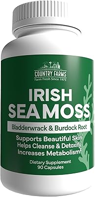 Country Farms Irish Sea Moss Capsules, Supports Beautiful Skin, Immune Support, Promotes Healthy Gut, Radiant Skin and Natural Energy Levels, Burdock Root, Irish Moss and Bladderwrack, 90 Capsules