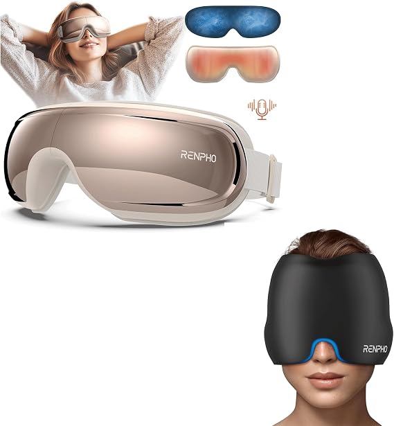 RENPHO Eye Massager with Heat and Cooling, Christmas Birthday Gifts for Women, Eyeris 3 Eye Massage, Migraine Relief Product with Voice Control, Ice Gel Pack, Eye Care Device for Eye Strain