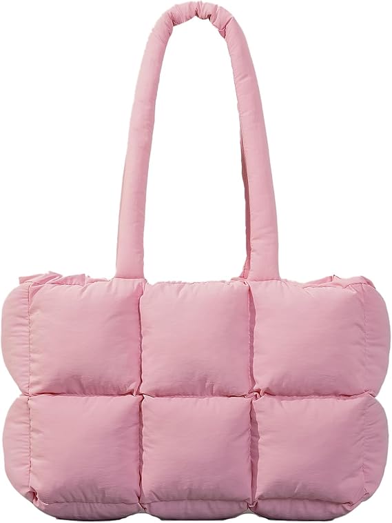 Puffer Tote Bag Soft Puffy Purses for Women Winter Light Down Cotton Padded Quilted Puff Shoulder Handbags | Puffer