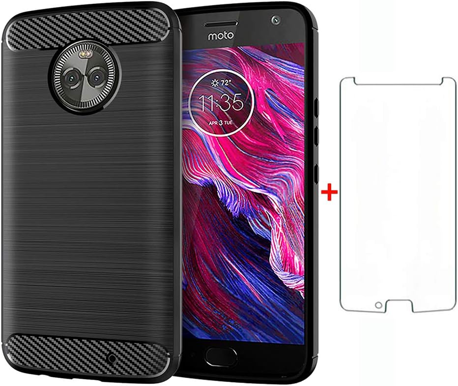 Asuwish Phone Case for Motorola Moto X4 with Screen Protector Cover and Slim Soft TPU Cell Accessories Protective MotoX4 X 4th Generation 4X 4 Gen Android One XT1900-1 Women Men Carbon Fiber Blue