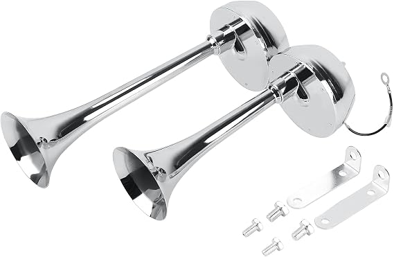 Train Horn Kit for Trucks,24V Electricity Air Horns Universal Stainless Steel Dual Trumpet for Truck Car Bus.