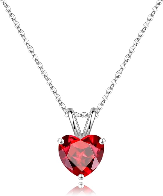 SMILEST Dainty Heart Birthstone Necklace for Women, 925 Sterling Silver
