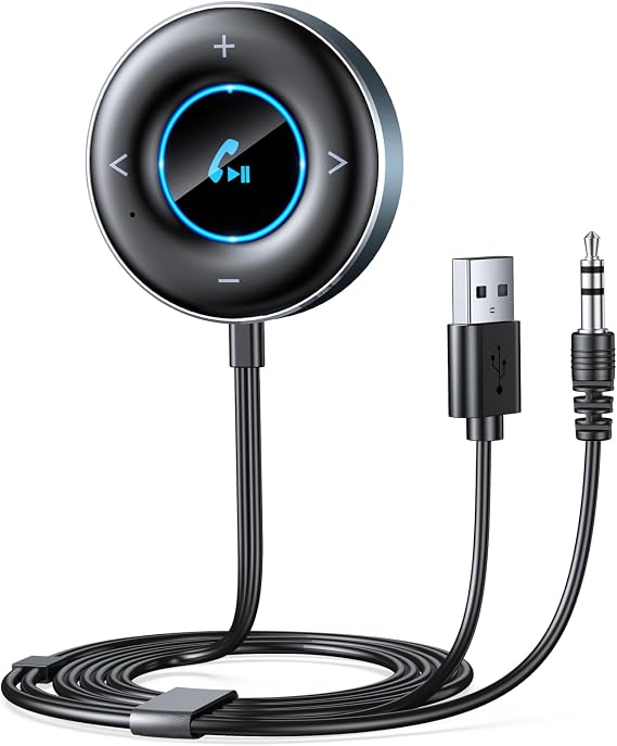 AUX Bluetooth Adapter, Dual Connection Bluetooth 5.3 Receiver | Plug and Play & Multifunction Button, 3.5mm AUX Adapter for Home Stereo/Speakers/Wired Headphones, Hands-Free Calls & Music