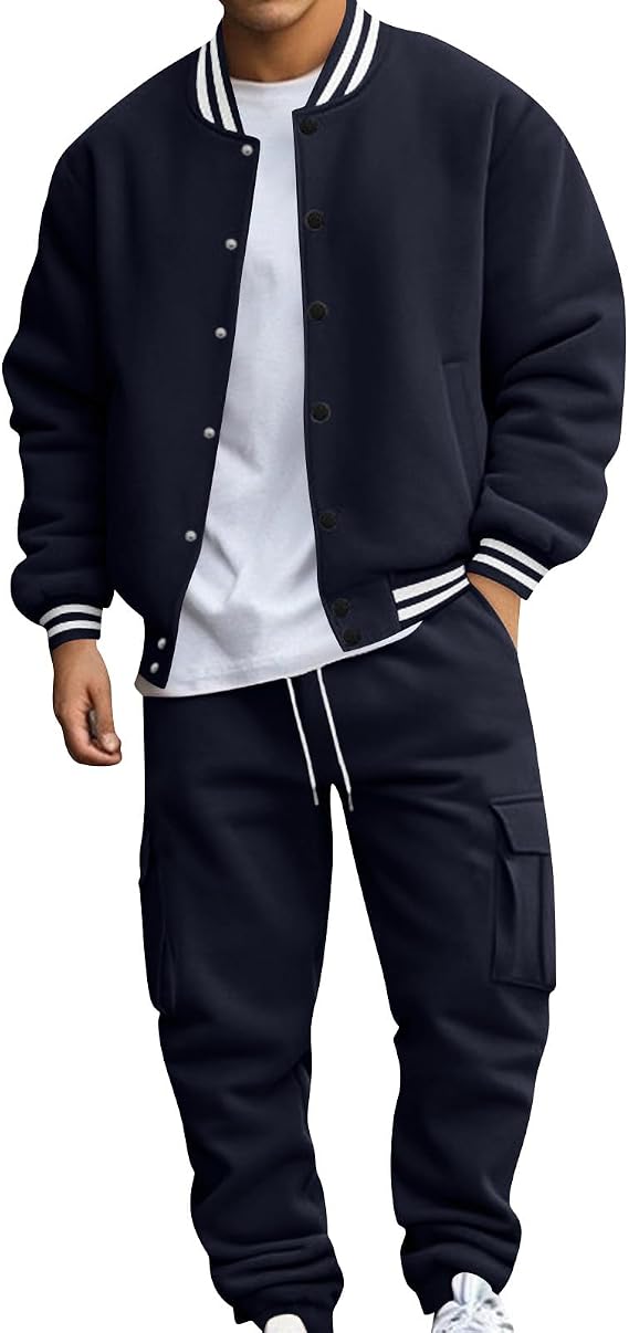 Men's Tracksuits Sweat Suits 2 Piece Set Long Sleeve Casual Fitness Lapel Solid Color Slimming Button 2 Piece