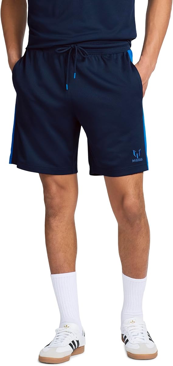Messi Men's Lifestyle Closed Eye Mesh Shorts with Drawstring, Comfortable Fit, 100% Polyester