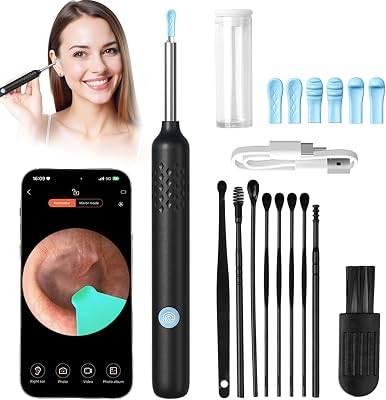 2025 Upgraded Visual Ear Cleaner with 1080P HD Camera & 6 LED Lights, Ear Wax Removal Tool with 6 Ear Spoon for AdultsKids,Waterproof, 360° Rotating Safe Design, Type-C Fast ChargingBlack