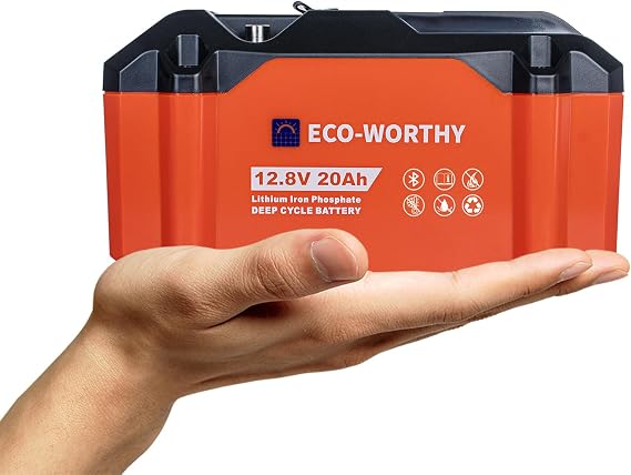 ECO-WORTHY Portable 12V 20Ah Lithium DEEP Cycle Battery with BT 5.1 | Built-in BMS with Low Temp Cutoff, 5A DC Output Interface, Perfect for Camping Fishing RV Marine Trolling Motor Fishfinder