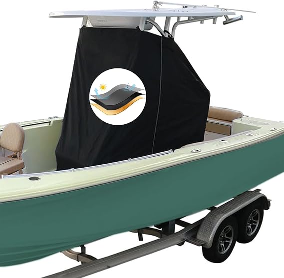 Universal T-Top Center Console Cover for Boat, Heavy Duty 600D Waterproof T Top Console Cover, Protecting Boat Center Console and Helm Seat, Large Size up to 60" L 48" W 66" H