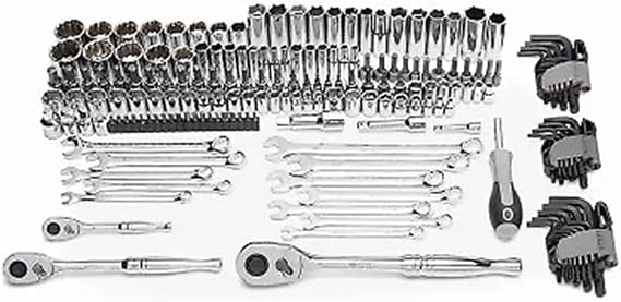 Master Mechanic 180 Piece Mechanics SAE and Metric Socket Tool Kit with 1/4, 3/8, and 1/2 Inch Drive, Assorted Bits, Adapters, Wrenches, and Hex Keys
