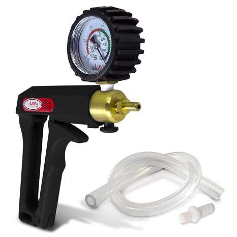 LeLuv Vacuum Pump Black Maxi Ergonomic Handle with Rubber-Protected Gauge and Release Valve - Bundle with Clear Hose and Fitting