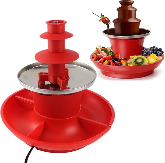 Fabater 3 Tiers Chocolate Sauce Fountain, Electric Chocolate Fondue Fountain Machine, Mini Hot Chocolate Sauce Fondue Pot, Cheese, Queso, Candy for Party, Gathering, Wedding, Birthday