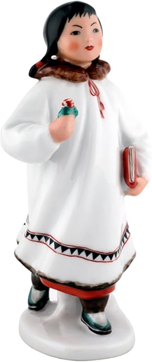 Religious Gifts Lomonosov Porcelain Figurine Yakut Sculpture Alaska Girl with Flower and Book 7 4/8 Inch