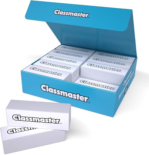 Classmaster PE20 Pencil Erasers – Large, PVC-Free, Phthalates-Free – White, Pack of 20
