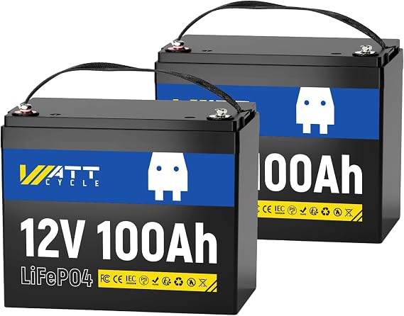 WattCycle 12V 100Ah LiFePO4 Lithium Battery 2 Pack - BCI Group 24, 15000 Cycles, Built-in 100A BMS, Low-Temperature Protection - Ideal for RVs, Golf Cart, Home Energy Storage, Marine (2 Pack)