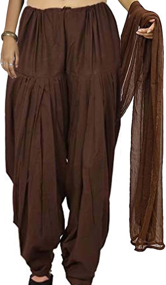 Brown Indian Womens Cotton Salwar with Semi-Chiffon Dupatta Ethnic -Kameez Kurti Tunic