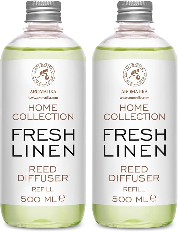 Refill Reed Diffuser Fresh Linen - Set 2 17 Fl Oz - Aroma Refill for Reed Diffuser - Long Lasting Home Fragrance - Air Freshener - Fresh Scent - Aromatherapy - Home Decor - Air Diffuser
