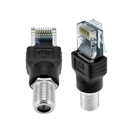 2PCS F-Type Female to RJ45 Male Coaxial Connector Ethernet Adapter