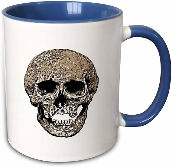 3dRose Vile Grungy Cranium Art Illustration In Black and Greige 11oz Two-Tone Blue Mug
