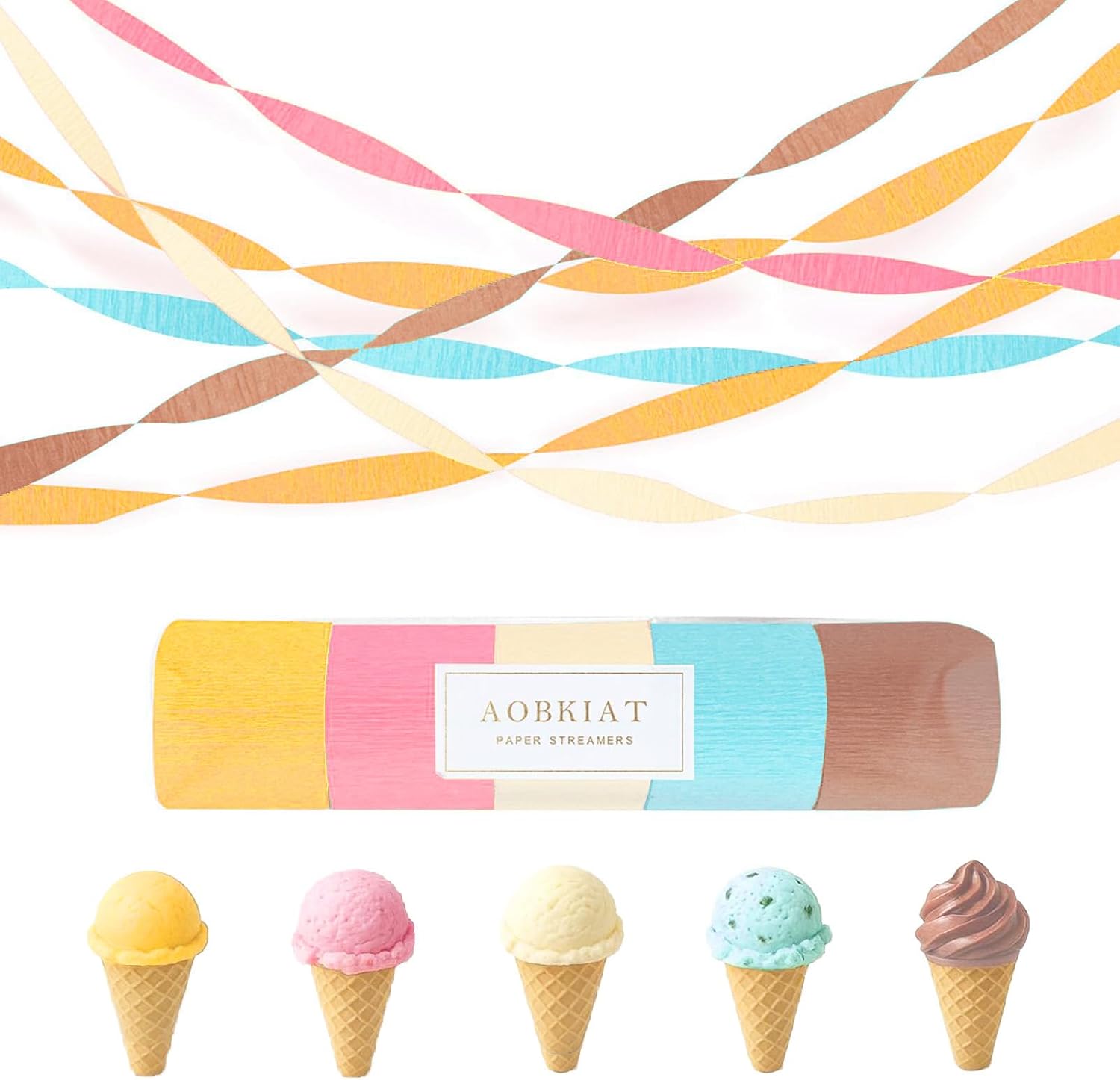 AOBKIAT Birthday Pastel Streamers,5 Rolls Crepe Paper Streamers Party Decorations for Colorful Candyland Rainbow Theme Wedding Bridal Baby Shower Christmas Decorations,DIY Tassel