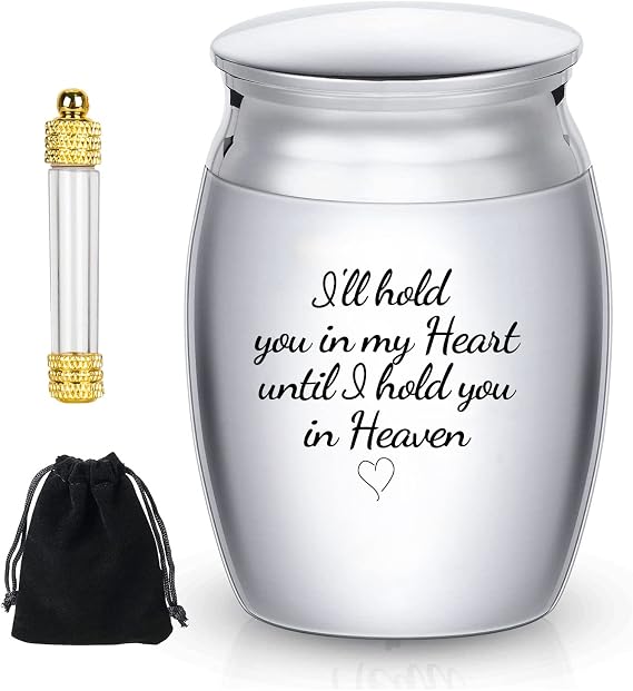 Small Urns for Human Ashes Keepsake - “No Longer By My Side, But Forever In My Heart” Stainless Steel Metal Funeral Urn - Small Cremation Urns - Pet Memorial Cremation Urns for Dogs and Cats Ashes