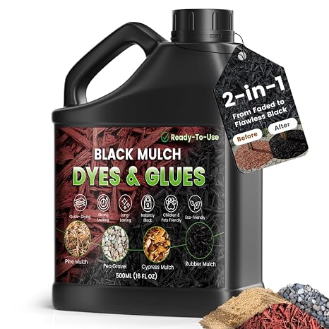 Mulch Dye Black 500ML Concentrate, Mulch Paint Concentrat for Landscaping - Rubber, Pine Straw, Wood Chips & More - Used with Pump Sprayer, Long-Lasting & Ready-to-Use (800 Sq Ft)