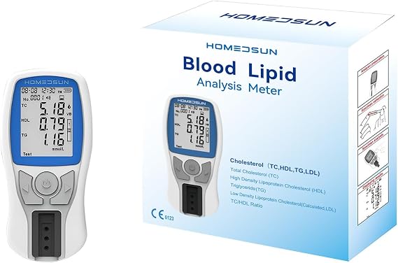 HOMEDSUN HSLPM102 4-in-1 Cholesterol Meter Kit with 10 Strips Lancets
