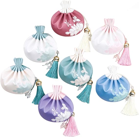 Kicwitgoo 12 Pcs Chinese Sachet Bags,Silk Brocade Coin Bags Pouches with Drawstring Jewelry Gift Bags Drawstring Candy Bags,Random Color