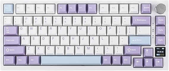 EPOMAKER Ajazz AK820 Pro 75% Gasket-mounted Mechanical Keyboard with TFT Screen, 3 Modes(BT 5.1/2.4G Wireless & Type-C Wired), Sound Dampening Foams (White Purple, Ajazz Gift Switch) | RGB Backlit TFT Screen, Soundproofing Foam for PC/Mac/Win,QWERTY (White Purple, Ajazz Gift Switch)