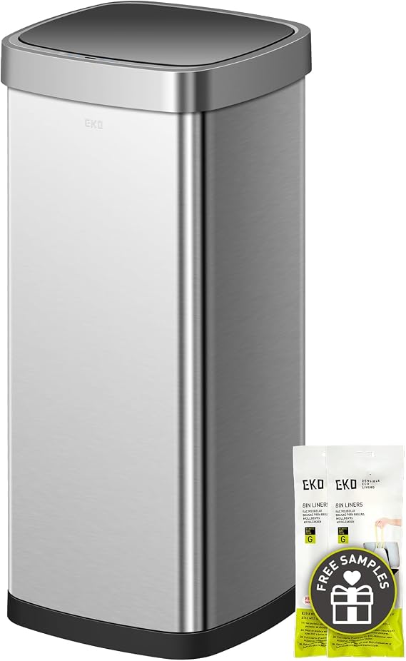 EKO EcoSmart Tall and Large Kitchen Trash Can or Recycling Bin, 80L/21.1G High Capacity, Touchless Soft Square Motion Sensor Garbage Can, Brushed Stainless Steel