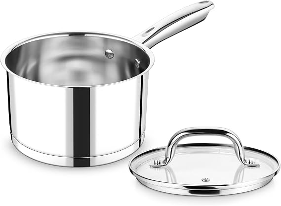 P&P CHEF 2 Qt Saucepan with Lid, Stainless Steel Small Cooking Pot, 1 Pan