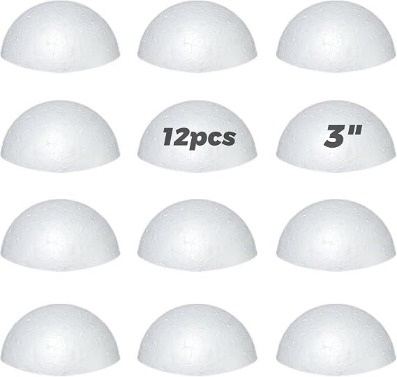 12PC 3 Inch Solid White Styrofoam Half Balls