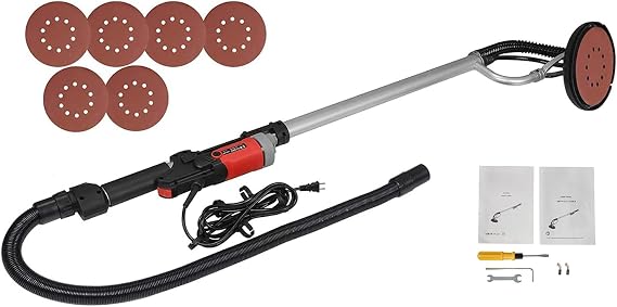 800W Drywall Sander Commercial Electric Sander with 6 Pcs Sanding Pads Discs Adjustable Variable Speed 1000-2000 RPM Wall Sander with Extendable Handle