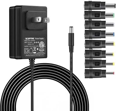 Kado Power Adapter 12V-2.5A 2A 1.5A 1.25A 1A ACDC Power Cord 5.5x2.1mm with 8 Tips Made for Sceptre Monitor, Echo Smart Speaker & Display, Webcam, Router, Mini PC, Projector, CCTV, Bluetooth Speaker