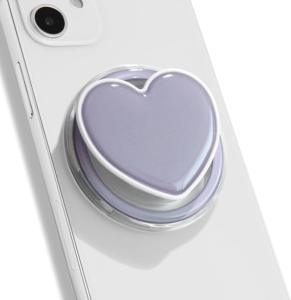 OnTheGrip Cute Solid Macaron Color Heart Shape Collapsible Mobile Phone Grip Stand Holder for Smartphone Tablet Cell Phone Accessory (Lavender)
