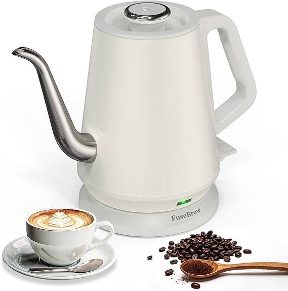Gooseneck Electric Kettle 0.8L, 1200W Fast Boiling Stainless Steel Auto Shut-Off, Precision Pour Over Kettle for Coffee & Tea, Ideal for Small Kitchen, RV, Travel (Gray White)