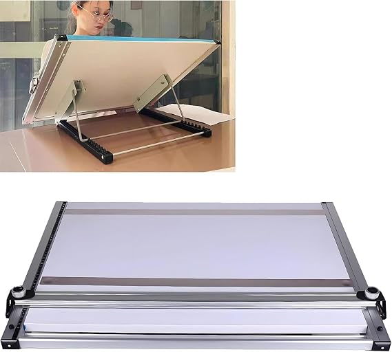 Drafting Board with Parallel Motion Bar, Portable Architecture Tool with Stainless Steel Strips and 6-Level Tilt Angle, Ideal for Drawing and Design