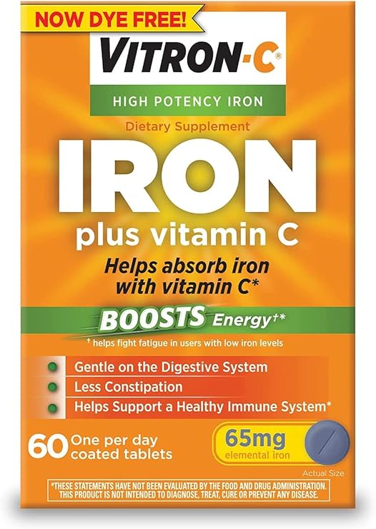 Vitron-C Iron Supplement Plus Vitamin C Coated Tablets 60 ct (6 Pack)