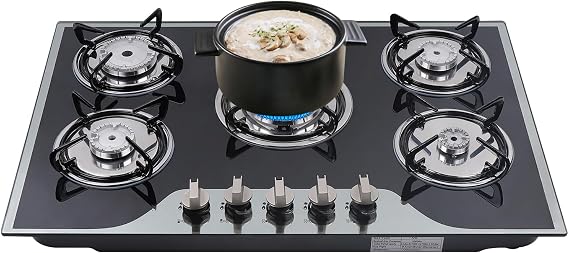 Propane Gas Cooktop Tempered Glass Auto-Ignition Gas Burner Stove portable gas stove Camping Burner for Outdoor RV Camping Apartment Cooking (5-Burner)