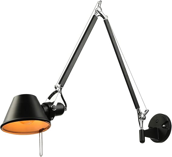 LITFAD Swing Arm Wall Lamp Simple 1 Light Black Adjustable LED Wall Sconce with Small Empire Shade Long Arm Wall Light Fixtures for Study Bedside Living Room