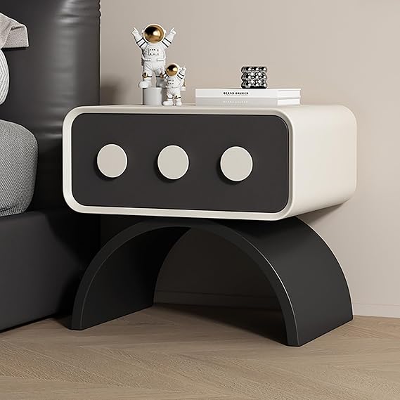 Bedroom Nightstand, 19.7'' Wide Wood Bedside Table with 1 Storage Drawers and Curved legs, Fully Assembled, Mid Century Night Stand, Small Bedside Tables for Bedroom, Living Room(White,45cm)
