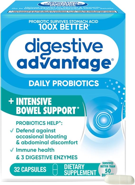 Digestive Advantage Intensive Bowel Support Probiotic Defends Against Gas & Bloating, 32 Count Capsules
