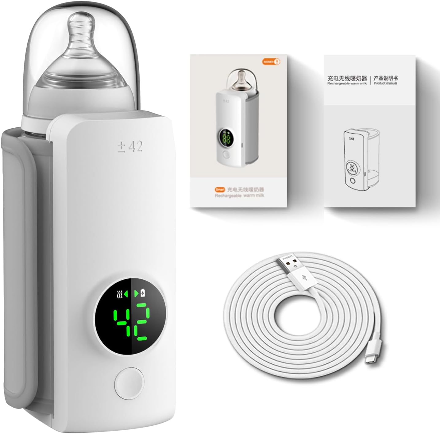 Portable Bottle Warmer,Travel-Friendly,Cordless & Rechargable,Baby Bottle Warmer,Comfortable Feeding Bottle Warmer on The Go,Precise Temperature