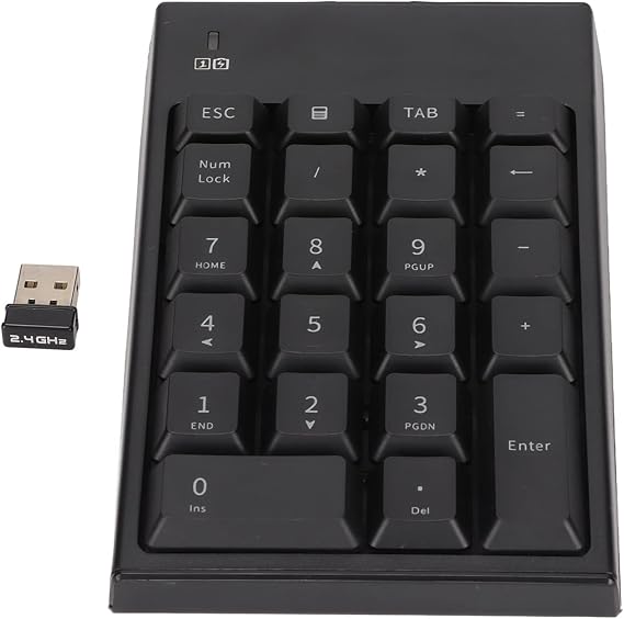 Wireless Numeric Keypad, 22 Keys 2.4GHz Portable USB Number Pad for Laptop Desktop PC Notebook Black